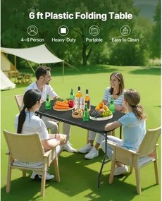 VEVOR 180cm Plastic Folding Table Portable Picnic Table Handle Indoor Outdoor