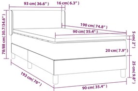 vidaXL Κρεβάτι Boxspring με Στρώμα Ανοιχτό Γκρι 90x190 εκ. Υφασμάτινο