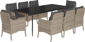 vidaXL Σετ Τραπεζαρίας Κήπου 9 τεμ. Αν. Γκρι Συνθ. Ρατάν με Μαξιλάρια