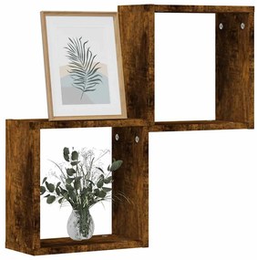 Ράφια κύβων τοίχου 2 τεμάχια καπνιστή δρυς 30x15x30 cm