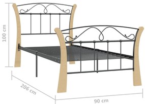 vidaXL Πλαίσιο Κρεβατιού Μαύρο 90 x 200 εκ. Μεταλλικό