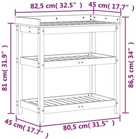 Τραπέζι Κηπουρικής με Ράφια 82,5x45x86,5 εκ. Εμποτ. Ξύλο Πεύκου - Καφέ