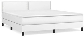 vidaXL Κρεβάτι Boxspring με Στρώμα Λευκό 160x200εκ.από Συνθετικό Δέρμα