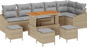 vidaXL Σετ Καναπέ Κήπου με μαξιλάρι 10 pcs Μπεζ Πολυ ράταν