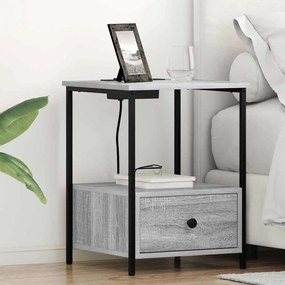 vidaXL Κομοδίνο με Σταθμό Φόρτισης Γκρι sonoma Επεξεργασμένο ξύλο