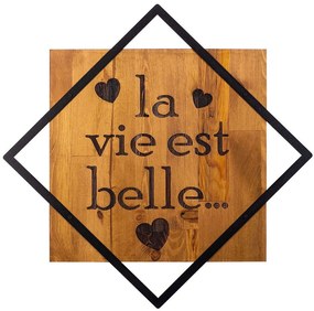 Διακοσμητικό Τοίχου La Vie Est Belle 899SKL2101 54x54cm Walnut-Black Wallity Μέταλλο,Ξύλο