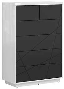 Σιφονιέρα Boston CE119, Γυαλιστερό λευκό, Μαύρο ματ, Με συρτάρια, Αριθμός συρταριών: 6, 131x90x43cm, 63 kg | Epipla1.gr