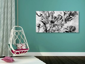 Εικόνα με μοντέρνα ζωγραφισμένα καλοκαιρινά λουλούδια σε μαύρο & άσπρο - 120x60