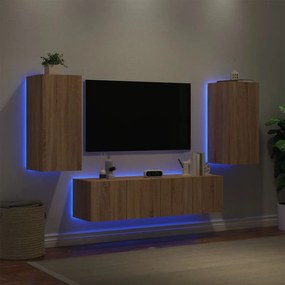 vidaXL Έπιπλα Τοίχου Τηλεόρασης 4 τεμ. LED Sonoma Δρυς από Επεξ. Ξύλο