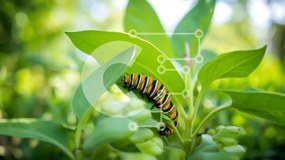 Intra Συλλεκτικό Ξύλινο Παζλ Plywood  4mm - Monarch Caterpillar στα πράσινα φύλλα Σε Ξύλινο Κουτί - Διαστάσεις: 10x10 cm – 25 κομμάτια