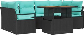 vidaXL Σετ Καναπέ Κήπου με μαξιλάρι 7 pcs Μαύρο και μπλε