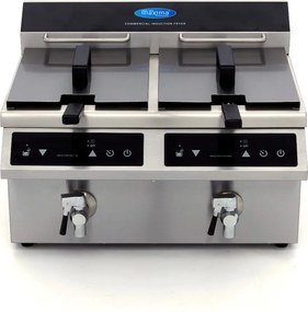 Deep Fryer - 2 x 8L - 2 Baskets - with Drain Tap - Induction