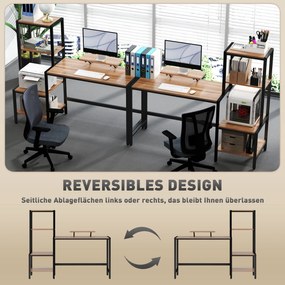 Γραφείο υπολογιστή με βάση οθόνης, Γραφείο με ράφι 4 επιπέδων, βιομηχανικό σχέδιο, καφέ