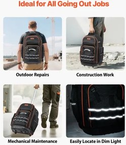 VEVOR Rolling Tool Backpack 72 Pockets Heavy Duty Roller Tool Bag on Wheels