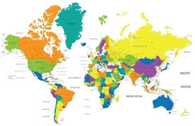 Έγχρωμος παγκόσμιος χάρτης εικόνας σε άσπρο φόντο - 90x60