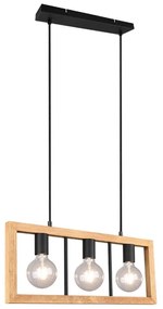 Φωτιστικό Οροφής - Ράγα Agra 313800332 3xE27 10W 60x8,5x150cm Natural-Black Trio Lighting Metal,Wood