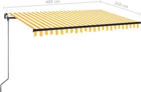 vidaXL Χειροκίνητη Τέντα 4 x 3,5 m Κίτρινο και λευκό ριγέ