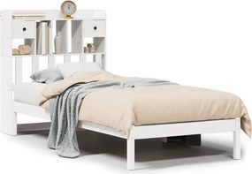 vidaXL Κρεβάτι Βιβλιοθήκη Χωρίς Στρώμα Λευκό 75x190 εκ Μασίφ Πεύκο