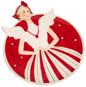 Χριστουγεννιάτικη Πιατέλα Κεραμική Νεράιδα Λευκή-Κόκκινη 23x19x4εκ. iliadis 90765