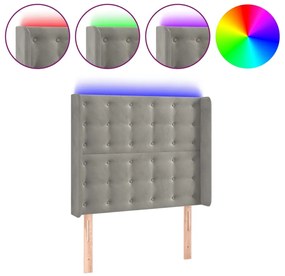 vidaXL Κεφαλάρι Κρεβατιού LED Ανοιχτό Γκρι 93x16x118/128εκ. Βελούδινο