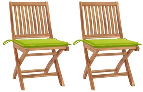 Καρέκλες Κήπου 2 τεμ. Μασίφ Ξύλο Teak με Φωτ. Πράσινα Μαξιλάρια