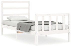 Πλαίσιο Κρεβατιού με Κεφαλάρι Λευκό 90x190 εκ. Μασίφ Ξύλο - Λευκό
