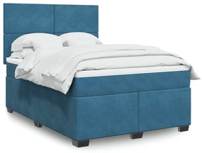 vidaXL Κρεβάτι Boxspring με Στρώμα Μπλε 160x200 εκ. Βελούδινο