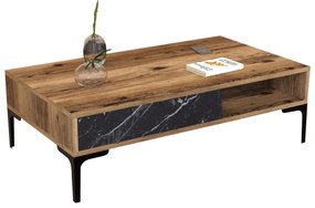 COFFEE TABLE  MELAMINE WALNUT-BLACK MARBLE LOOK &amp; METAL LEGS 105x60x32.6Hcm.