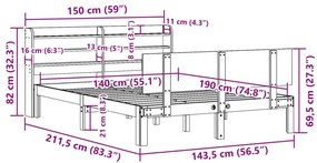 Πλαίσιο Κρεβατιού με Κεφαλάρι 140 x 190 εκ. Μασίφ Πεύκο - Καφέ