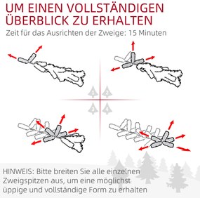 HOMCOM Χριστουγεννιάτικο Δέντρο 180 cm, Αλυσίδα LED, Τεχνητή αλυσίδα, πυράντοχο, Μεταλλική βάση, Πράσινο