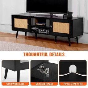 VEVOR Rattan TV Stand for 65&quot; TV Boho TV Stand with Build-in Socket Black