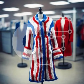 Σετ των 2 Intra Συλλεκτικό Ξύλινο Παζλ Plywood 4mm - Έκθεση κροσέ με κόκκινο, λευκό και μπλε παλτό Σε Ξύλινο Κουτί - Διαστάσεις: 10x10 cm – 25 κομμάτια