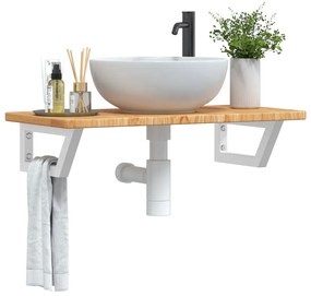 Ράφι Νιπτήρα Τοίχου από Ατσάλι / Μασίφ Ξύλο Δρυός