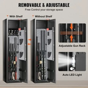 VEVOR 7-8 Rifles Gun Safe, Rifle Safe with Digital Keypad &amp; Lock, Gun Storage Cabinet for Shotguns with Built-in Storage Locker, Removable Storage Shelf for Home Long Gun and Pistols