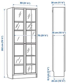 BILLY/OXBERG βιβλιοθήκη με γυάλινες πόρτες, 80x30x202 cm 994.833.20