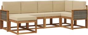 vidaXL Σειρά Καναπέ Εξωτερικού 6 pcs Φυσικό και Μπεζ Πολυεστέρας