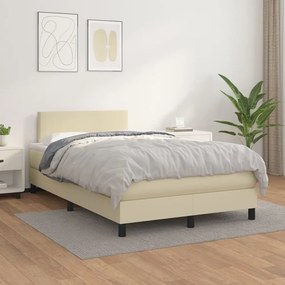 vidaXL Κρεβάτι Boxspring με Στρώμα Κρεμ 120x200εκ. από Συνθετικό Δέρμα