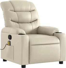 vidaXL Πολυθρόνα Μασάζ Ανακλινόμενη Κρεμ από Συνθετικό Δέρμα