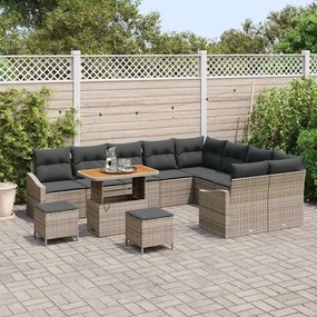 vidaXL Σετ Καναπέ Κήπου με μαξιλάρι 12 pcs Γκρι Πολυ ράταν