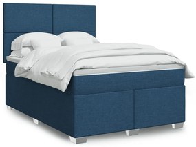 vidaXL Κρεβάτι Boxspring με Στρώμα Μπλε 140x190 εκ. Υφασμάτινο