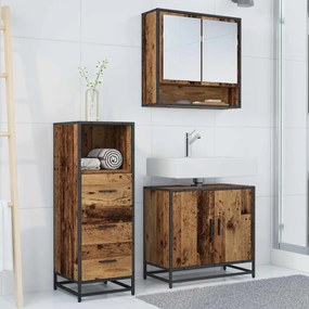 vidaXL Σετ Επίπλων Μπάνιου με ράφι 3 pcs Παλιό Ξύλο Επεξεργασμένο ξύλο