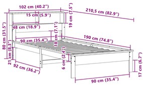 Κρεβάτι Βιβλιοθήκη Χωρίς Στρώμα 90x190 εκ Μασίφ Ξύλο Πεύκου - Λευκό