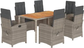 vidaXL Σετ Τραπεζαρίας Κήπου 7 τεμ. Γκρι Συνθ. Ρατάν με Μαξιλάρια