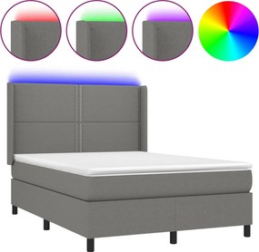 vidaXL Κρεβάτι Boxspring με Στρώμα &amp; LED Σκ.Γκρι 140x200 εκ Υφασμάτινο