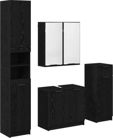 vidaXL Σετ Επίπλων Μπάνιου με ράφι 4 pcs Μαύρη Οξυά Επεξεργασμένο ξύλο