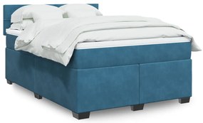 vidaXL Κρεβάτι Boxspring με Στρώμα Μπλε 140x200 εκ. Βελούδινο