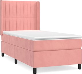 vidaXL Κρεβάτι Boxspring με Στρώμα Ροζ 80 x 200 εκ. Βελούδινο