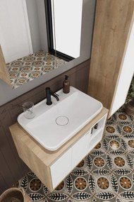 Stewehome Μπάνιο ντουλάπι με νιπτήρα από mdf με καθρέφτη και ψηλό ντουλάπι Λευκό 70x70x70 cm