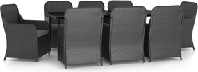 vidaXL Σετ Τραπεζαρίας Κήπου 9 τεμ Μαύρο με Μαξιλάρια