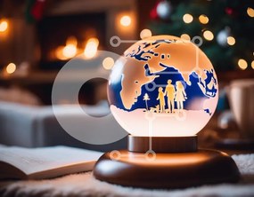 Intra Συλλεκτικό Ξύλινο Παζλ Plywood  4mm - Globe Light στο ανοιχτό βιβλίο με οικογενειακές σιλουέτες Σε Ξύλινο Κουτί - Διαστάσεις: 10x10 cm – 25 κομμάτια